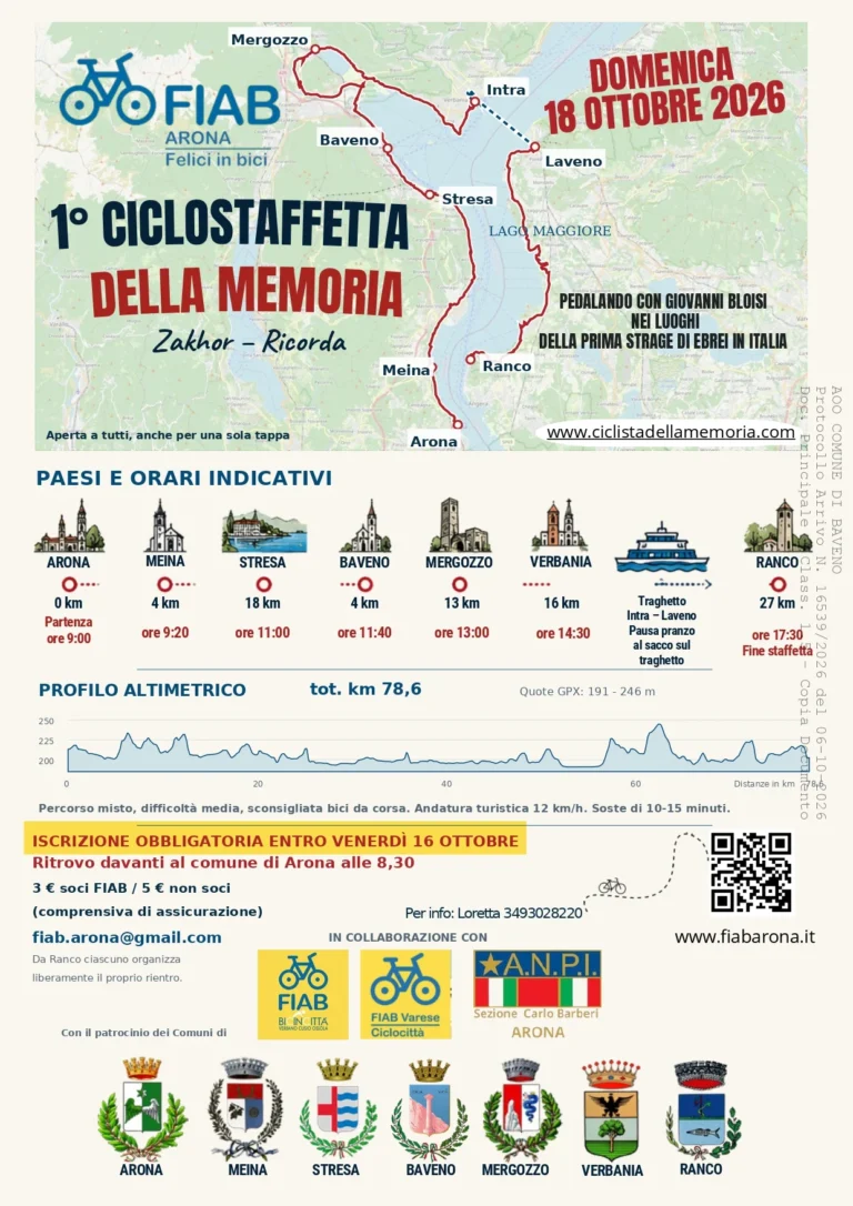 Locandina 1ª Ciclostaffetta della Memoria – Zakhor, Ricorda – Arona, 18 ottobre