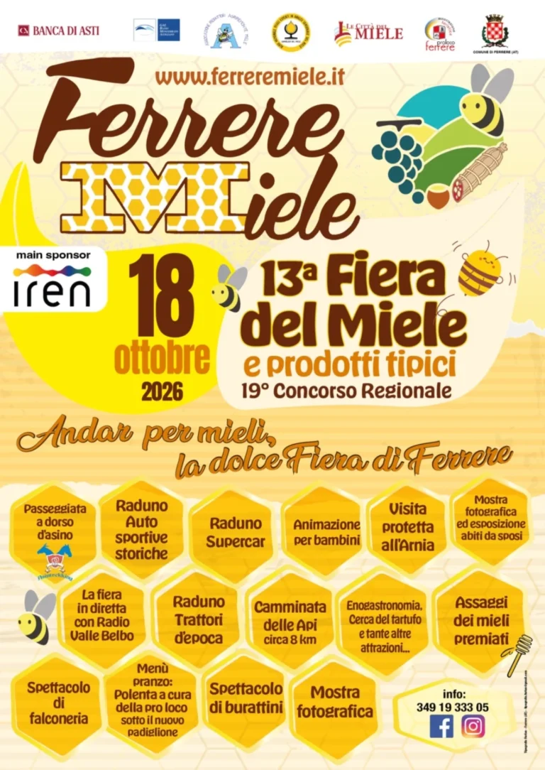 Locandina 13ª Fiera del Miele e prodotti tipici – Ferrere, 18 ottobre