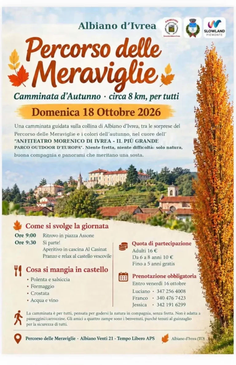 Locandina Percorso delle Meraviglie – Camminata d'autunno – Albiano d'Ivrea, 18 ottobre