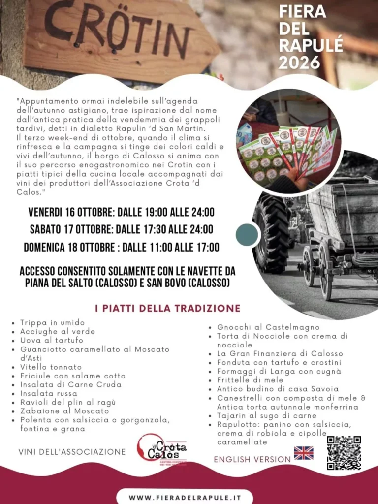 Locandina Fiera del Rapulé – percorso nei Crötin – Calosso, dal 16 al 18 ottobre