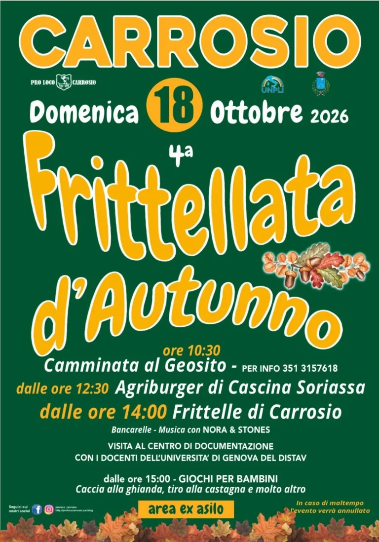 Locandina 4ª Frittellata d'Autunno – Carrosio, 18 ottobre