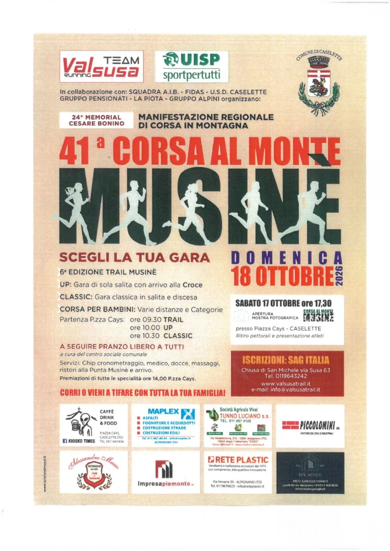 Locandina 41ª Corsa al Monte Musinè – Caselette, dal 17 al 18 ottobre