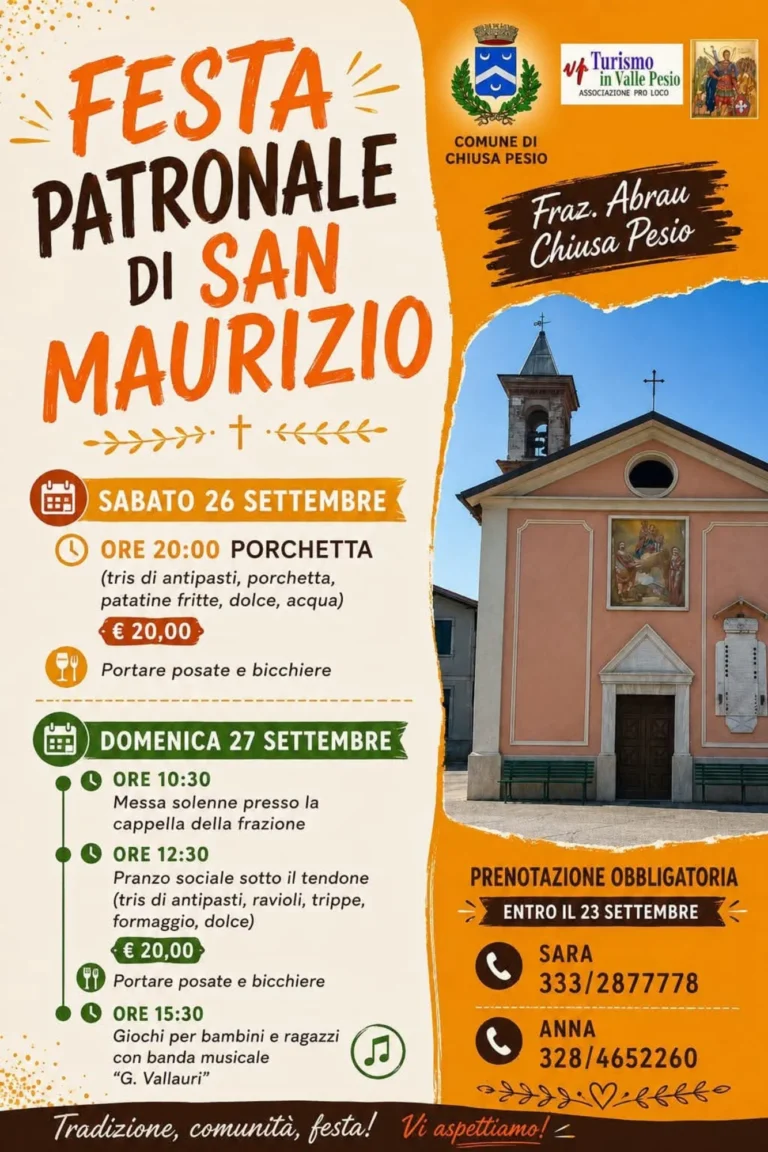 Locandina Festa patronale di San Maurizio – Chiusa di Pesio, dal 26 al 27 settembre
