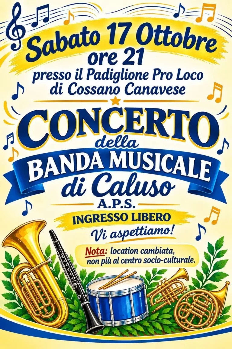 Locandina Concerto della Banda Musicale di Caluso – Cossano Canavese, 17 ottobre