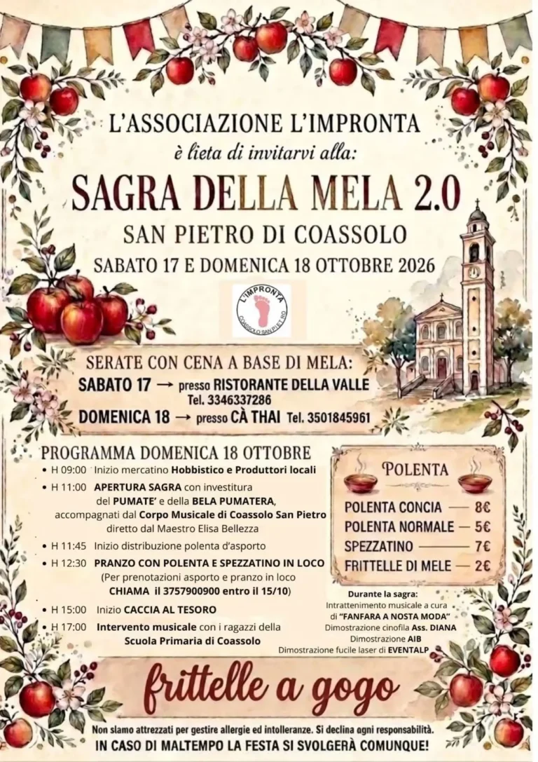 Locandina Sagra della Mela 2.0 – Coassolo Torinese, dal 17 al 18 ottobre