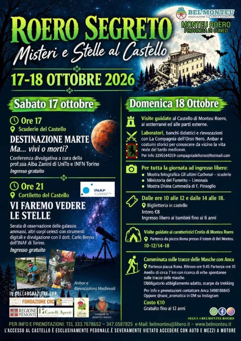 Locandina Roero Segreto – Misteri e stelle al Castello – Monteu Roero, dal 17 al 18 ottobre