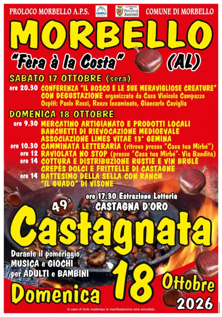 Locandina 49ª Castagnata – "Fèra à la Costa" – Morbello, dal 17 al 18 ottobre