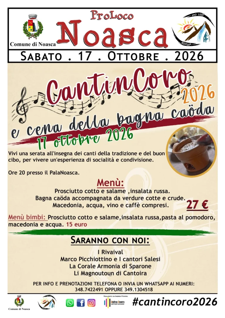 Locandina CantinCoro e cena della bagna caöda – Noasca, 17 ottobre