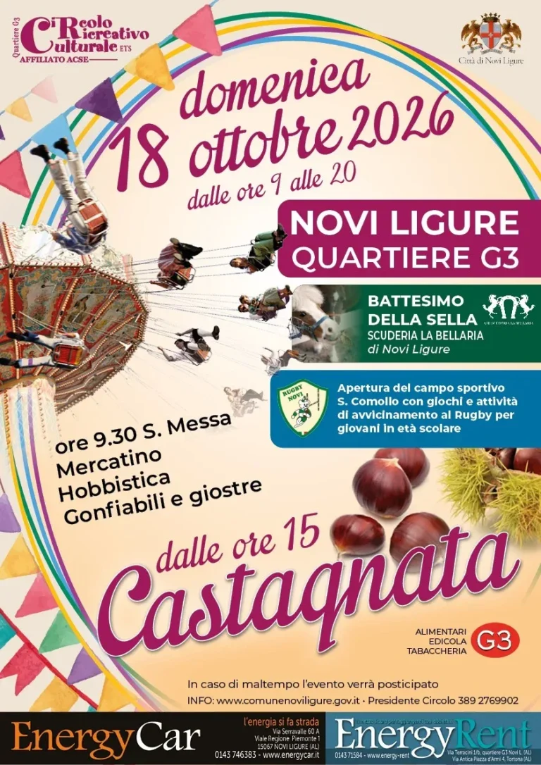 Locandina Castagnata al Quartiere G3 – Novi Ligure, 18 ottobre