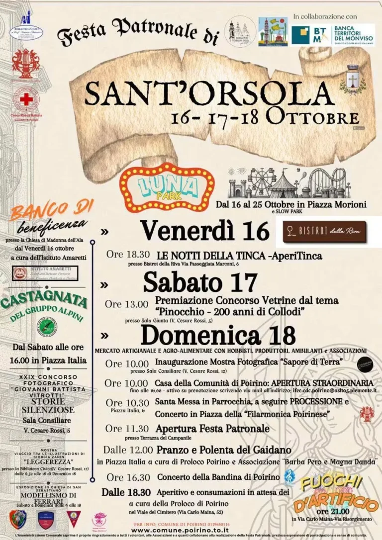 Locandina Festa Patronale di Sant'Orsola – Poirino, dal 16 al 18 ottobre