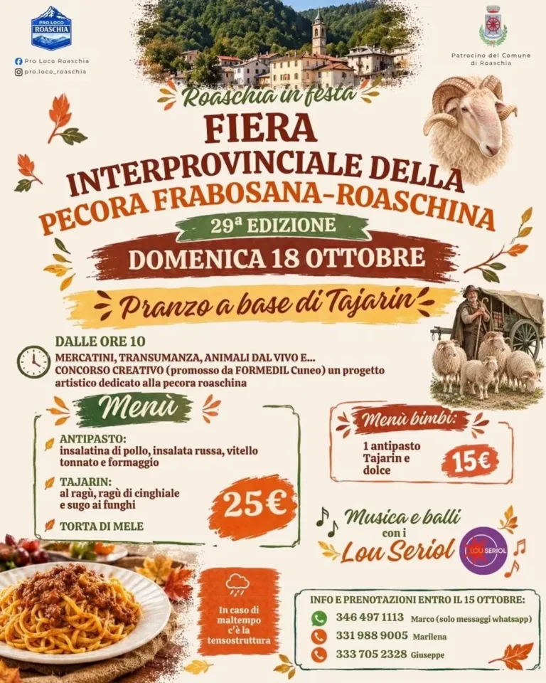 Locandina 29ª Fiera interprovinciale della Pecora Frabosana-Roaschina – Roaschia, 18 ottobre