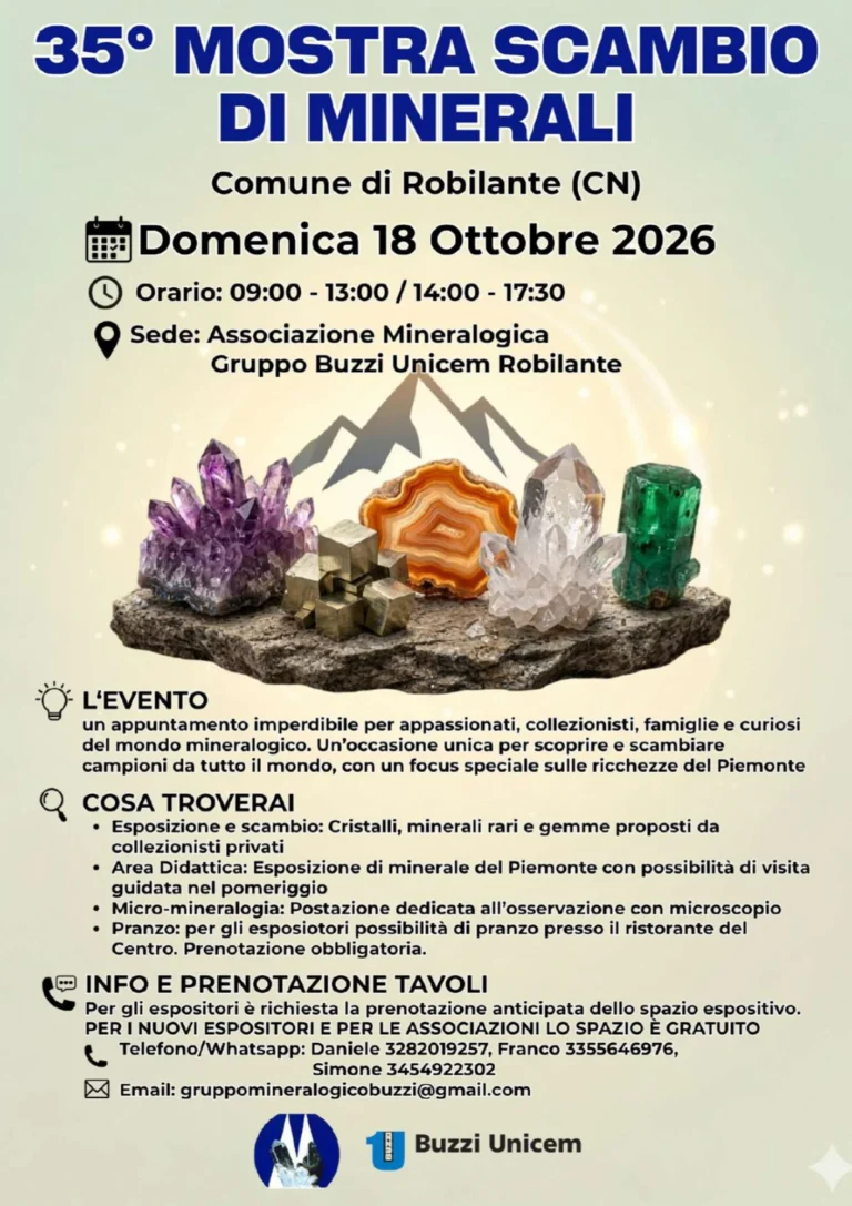 Locandina 35ª Mostra scambio di minerali – Robilante, 18 ottobre