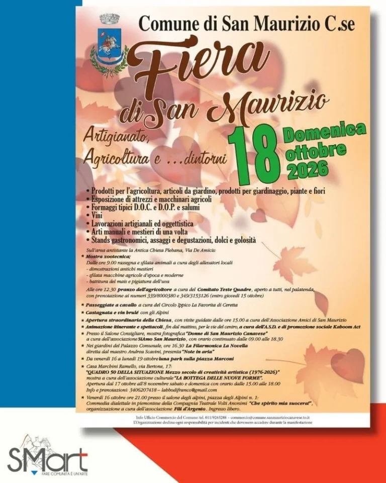 Locandina Fiera di San Maurizio – Artigianato, agricoltura e… dintorni – San Maurizio Canavese, 18 ottobre