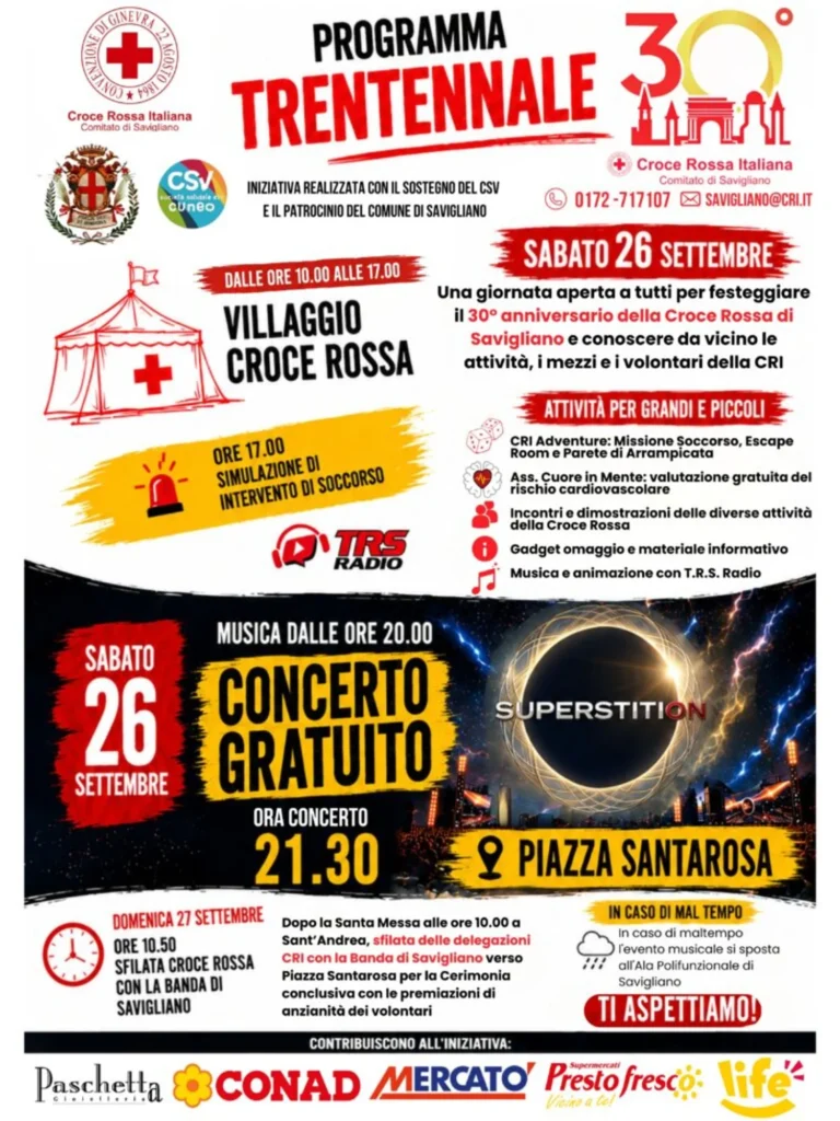 Locandina Trentennale della Croce Rossa – Savigliano, dal 26 al 27 settembre