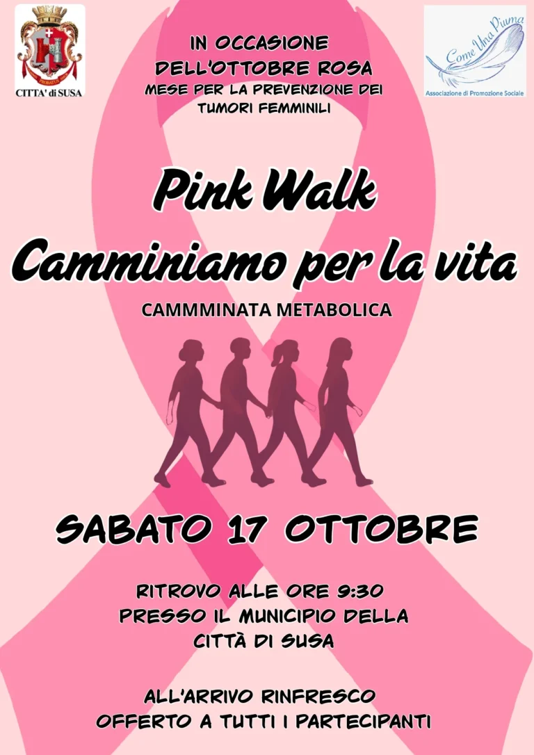 Locandina Pink Walk – Camminiamo per la vita – Susa, 17 ottobre