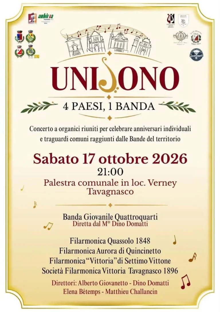 Locandina Unisono – 4 paesi, 1 banda – Tavagnasco, 17 ottobre