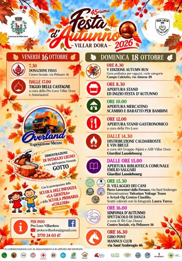 Locandina 45ª Festa d'Autunno – Villar Dora, dal 16 al 18 ottobre