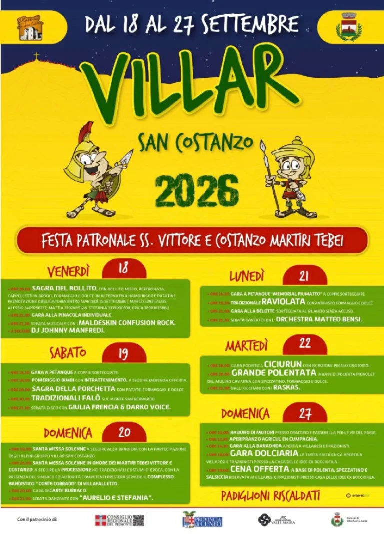 Locandina Festa patronale dei Santi Vittore e Costanzo – Villar San Costanzo, dal 18 al 27 settembre