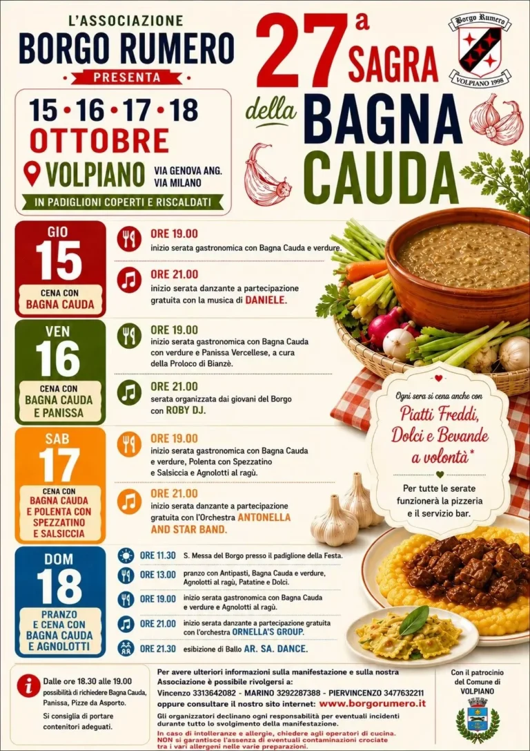 Locandina 27ª Sagra della Bagna Cauda – Volpiano, dal 15 al 18 ottobre