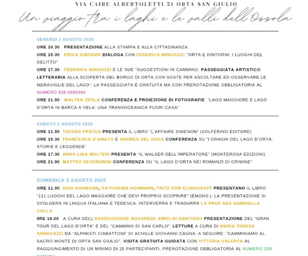 “Un Lago di libri” – Festival Letterario a Orta San Giulio da venerdi 1 a domenica 3 agosto 2025