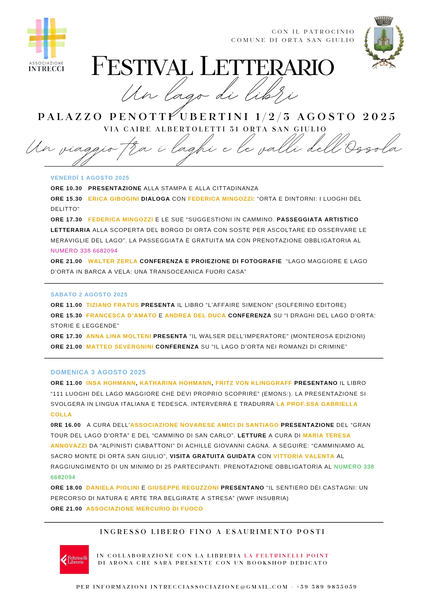 “Un Lago di libri” – Festival Letterario a Orta San Giulio da venerdi 1 a domenica 3 agosto 2025