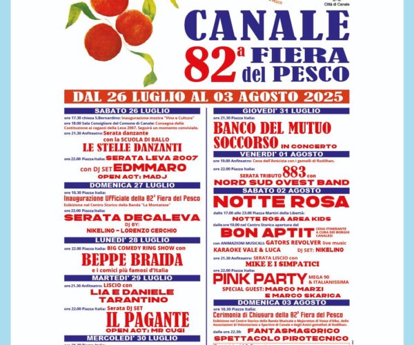 Canale celebra la 82ª edizione della Fiera del Pesco da sabato 26 luglio a domenica 3 agosto