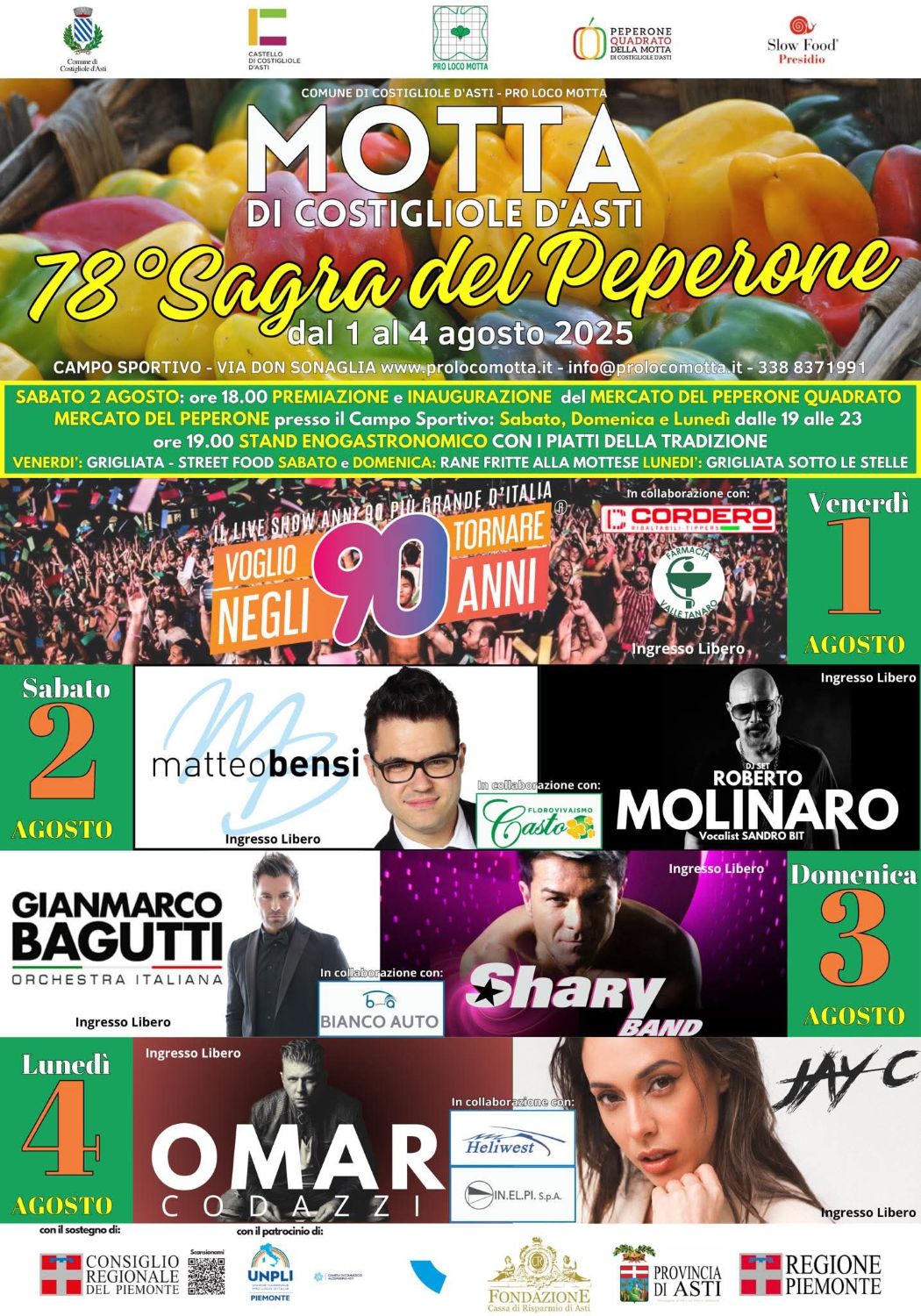 78ª Sagra del Peperone Quadrato d’Asti: quattro giorni di festa a Motta di Costigliole (1‑4 agosto 2025)