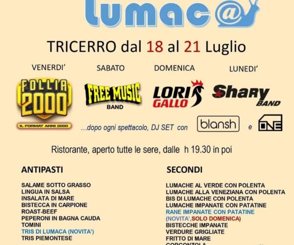 Sagra della Lumaca di Tricerro 2025: dal 18 al 21 luglio – gusti, musica e tradizione nel Vercellese