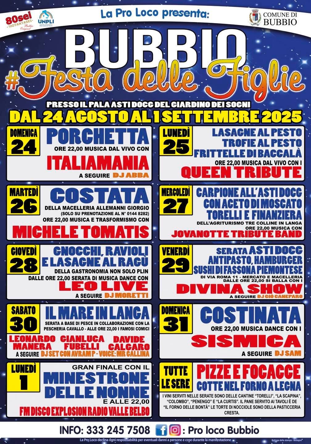 Bubbio in festa: dal 24 agosto al 1 settembre la tradizione rivive con la Festa delle Figlie 2025