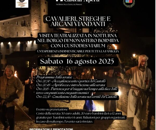 “Pellegrini, streghe e briganti sulla Via del Sale” Seconda edizione della Visita Teatralizzata Notturna al Borgo e Castello di Monastero Bormida alla Luce delle Torce – 16 agosto 2025