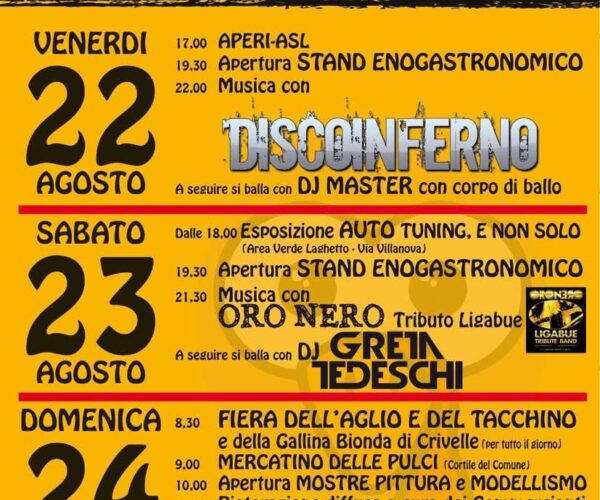 Buttigliera d’Asti in festa: torna la Sagra dell’Aglio e del Tacchino, 3 giorni di gusto e spettacolo!