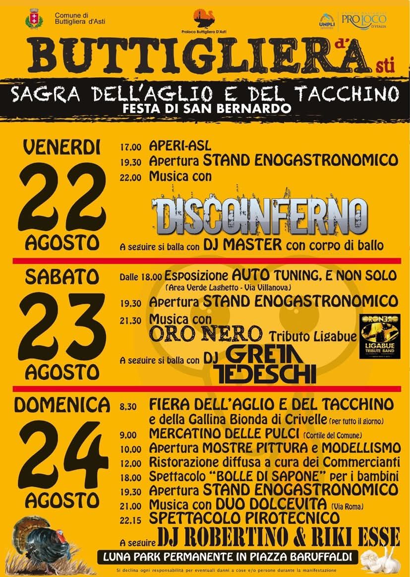 Buttigliera d’Asti in festa: torna la Sagra dell’Aglio e del Tacchino, 3 giorni di gusto e spettacolo!