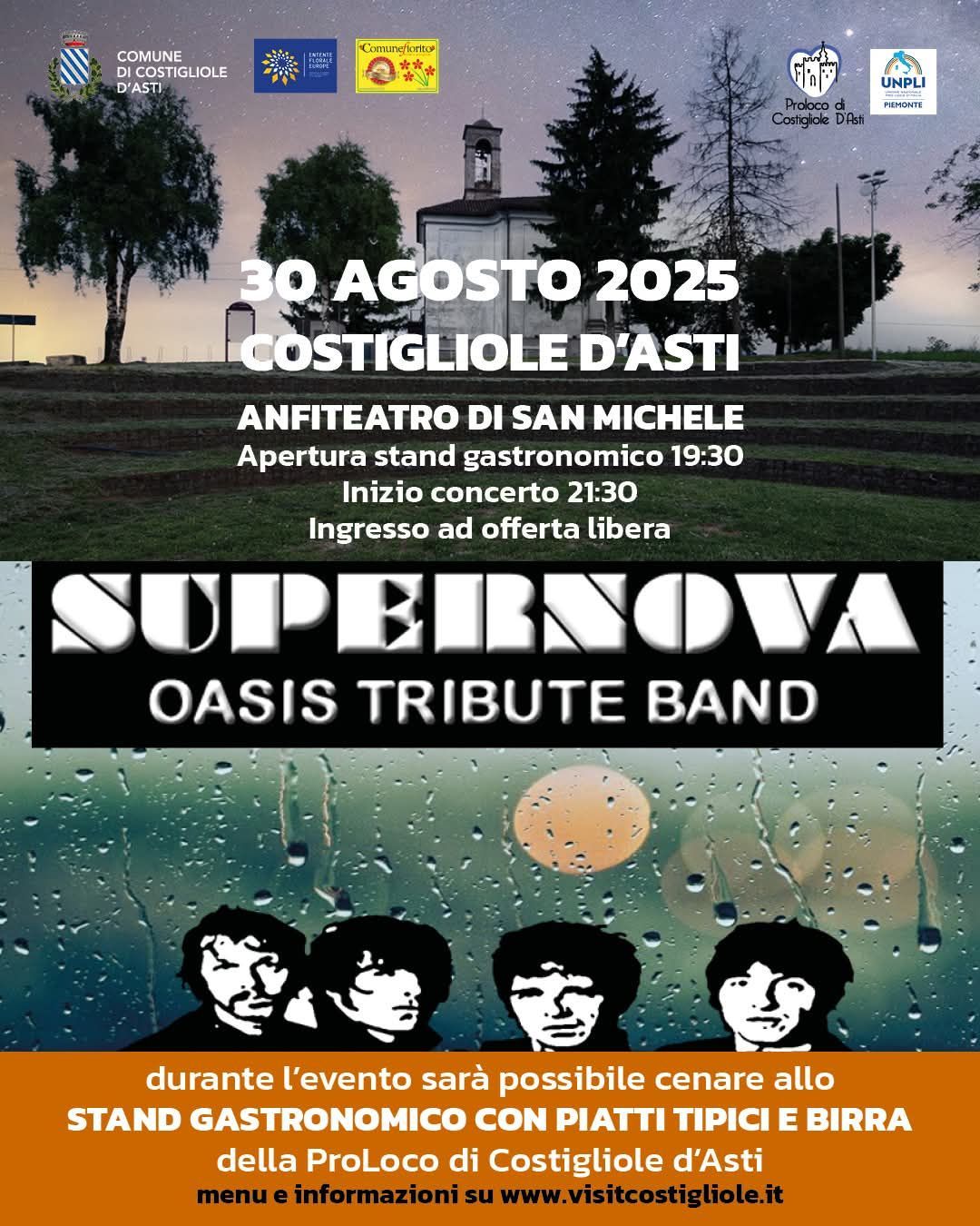 Dopo il successo del Barbera Summer Festival, tornano gli eventi nell’Anfiteatro San Michele di Costigliole d’Asti. Sabato 30 Agosto arrivano i SUPERNOVA