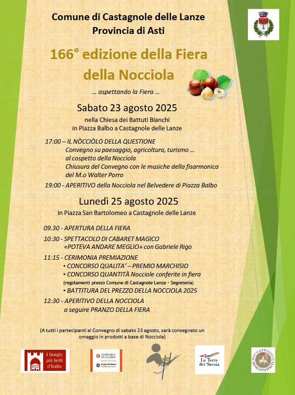 A Castagnole delle Lanze arriva la 166^ edizione della Fiera della Nocciola – scopri il programma completo di lunedì 25 agosto