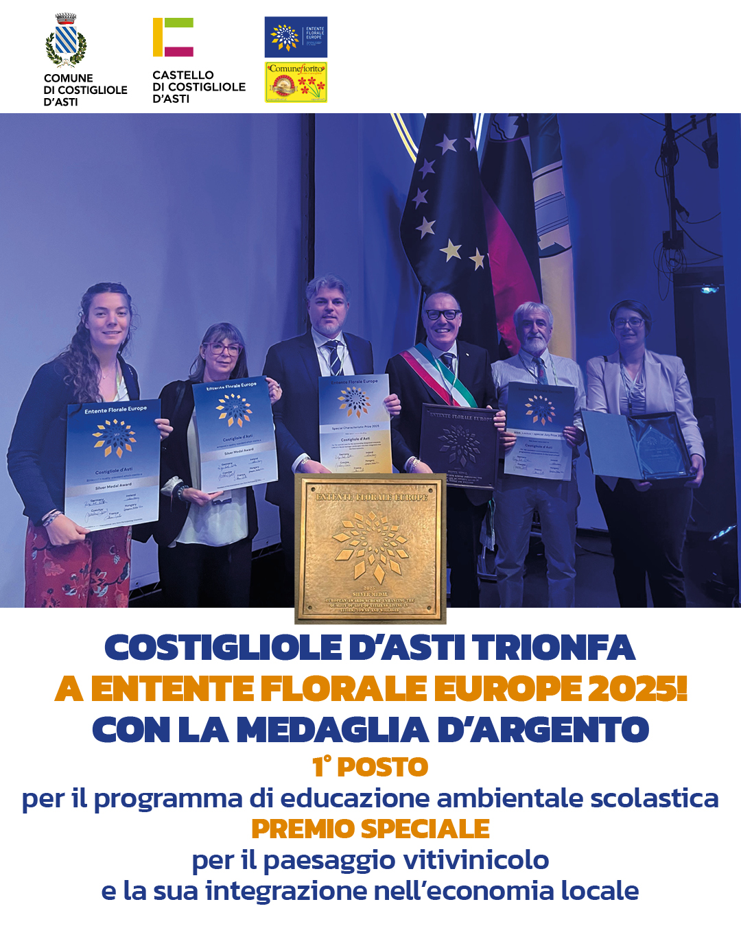 Costigliole d’Asti porta l’Italia sul podio europeo:  Medaglia d’Argento all’Entente Floral 2025