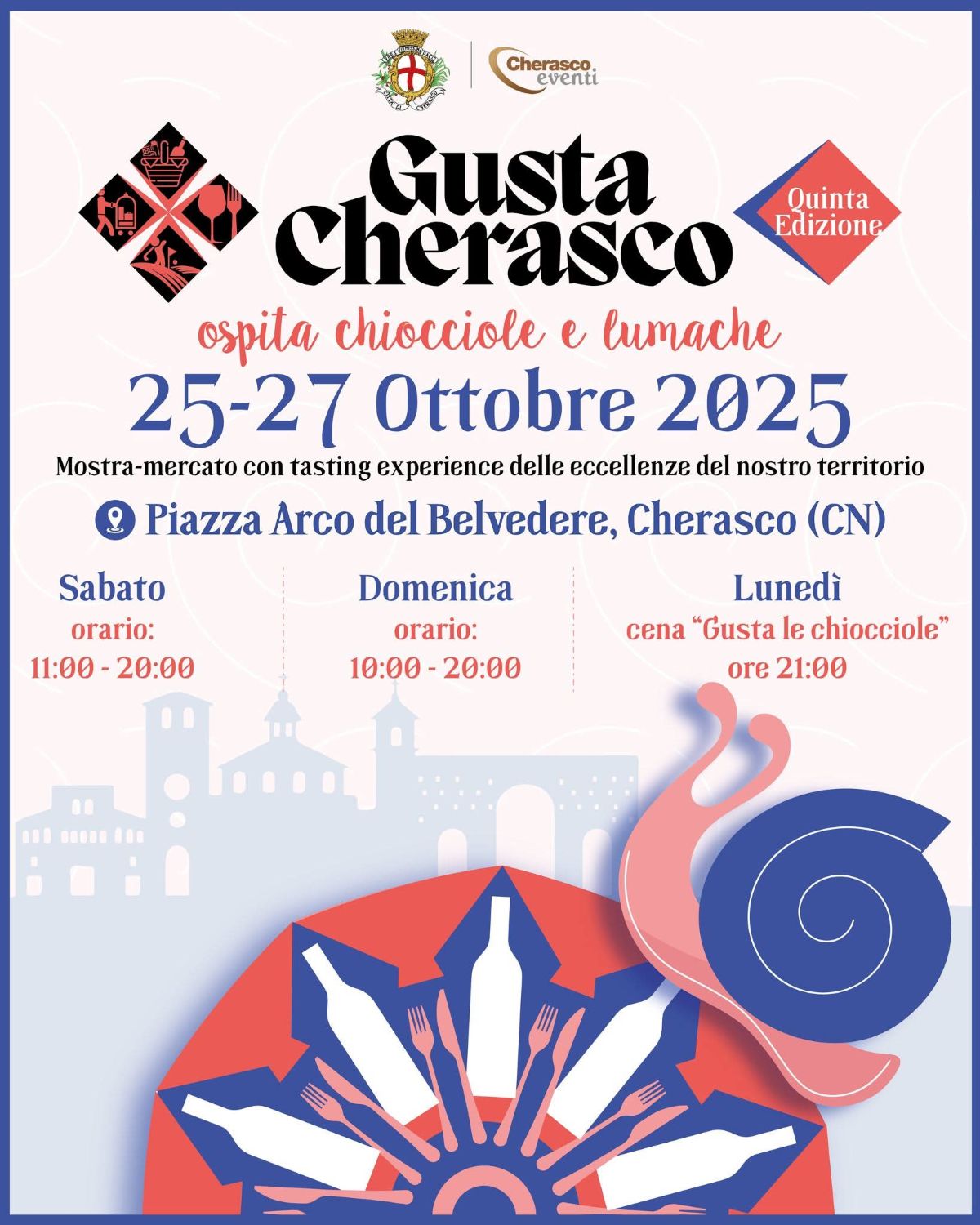 Gusta Cherasco 2025: il weekend del gusto tra chiocciole, vini e tradizioni piemontesi