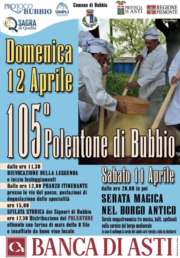 Domenica 12 aprile a Bubbio: il 105° Polentone tra storia e sapori