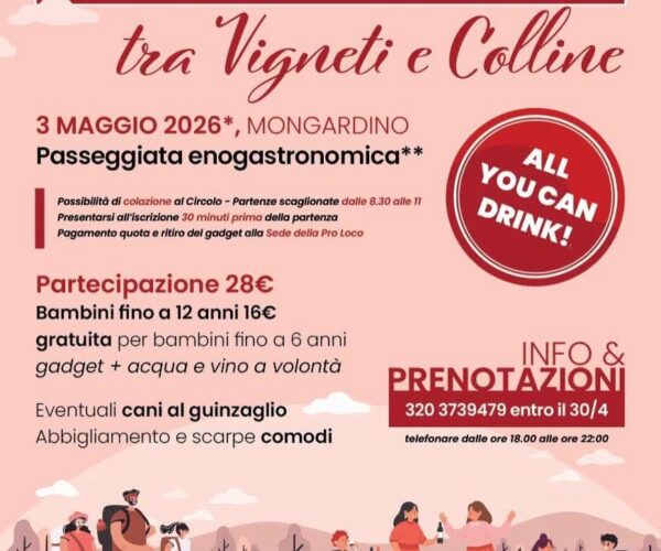 GIROMANGIANDO – Domenica 3 Maggio la seconda edizione della passeggiata enogastronomica a Mongardino