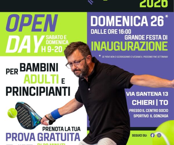 A Chieri inaugura PadEL Gonzaga! il 25 e il 26 aprile lezioni gratuite di Padel, partitelle di test e divertimento con il lanciapalline TITO