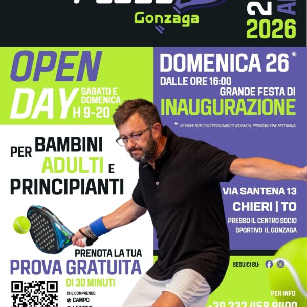 A Chieri inaugura PadEL Gonzaga! il 25 e il 26 aprile lezioni gratuite di Padel, partitelle di test e divertimento con il lanciapalline TITO