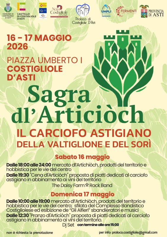 A Costigliole d’Asti torna la “Sagra dl’Articiòch”: due giorni dedicati al Carciofo Astigiano della Valtiglione e del Sorì
