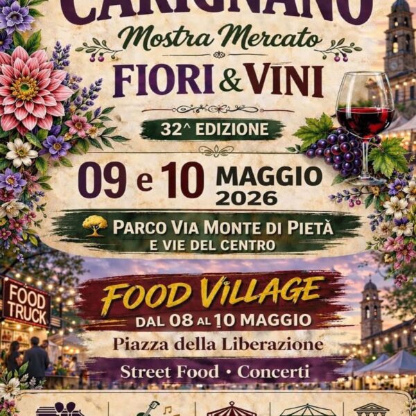 A Carignano torna “Fiori & Vini”: tre giorni tra profumi, degustazioni e street food nel cuore della primavera