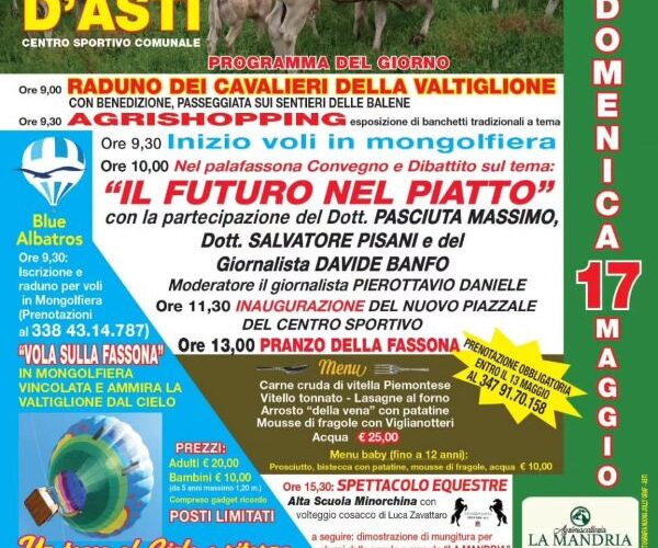 COMUNICATO STAMPA  A Vigliano d’Asti torna il “Fassona Day”: una domenica tra alta gastronomia, dibattiti sul futuro del piatto, voli in mongolfiera e spettacoli equestri
